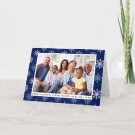 Cartão De Festividades Feliz Natal Família Foto Snowflakes Azul
