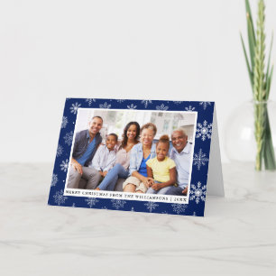 Cartão De Festividades Feliz Natal Família Foto Snowflakes Azul