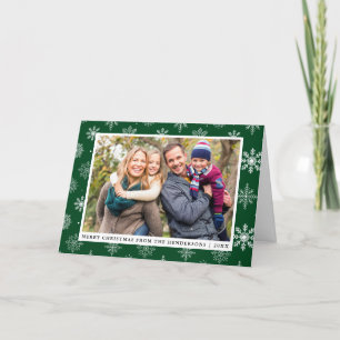 Cartão De Festividades Feliz Natal Família Foto Snowflakes Verde