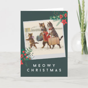 Cartão De Festividades Feliz Natal - Família Gato na Neve