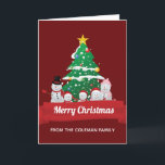 Cartão De Festividades Feliz Natal Família Snowman Personalizada<br><div class="desc">Este cartão de Natal bonito mostra um adorável desenho da família do boneco de neve em frente a uma bela árvore de Natal. A faixa vermelha festiva é personalizada com seu próprio texto e a dentro pode ser personalizada com seu próprio cartões de natal para o Natal.</div>