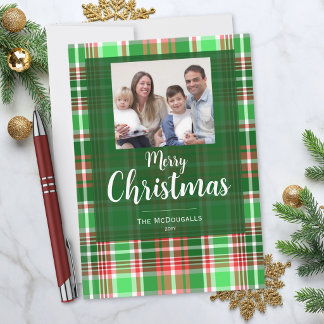Cartão De Festividades Feliz Natal Família Xadrez Vermelho Verde Foto