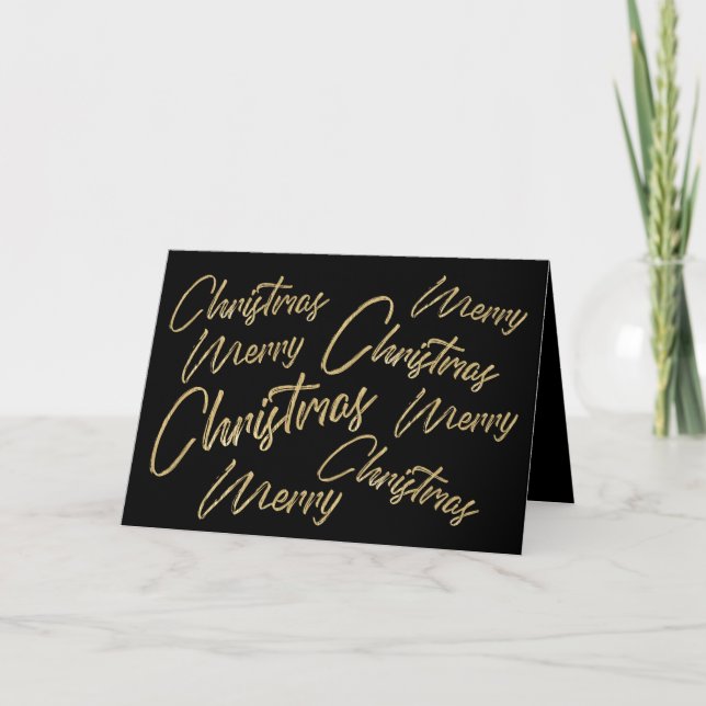 Cartão De Festividades Feliz Natal Faux Gold Foil e Preto (Frente)