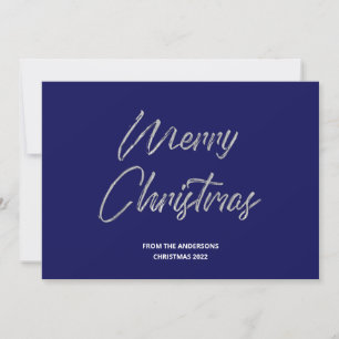Cartão De Festividades Feliz Natal Faux Silver Foil e Azul