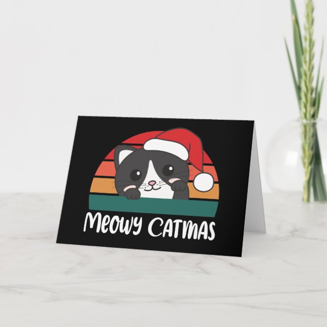 Cartão De Festividades Feliz Natal Felino Piada Divertida de Gato Natal (Frente)