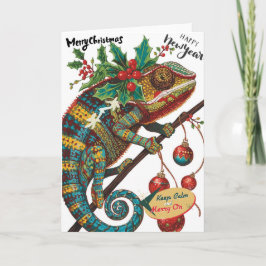 Cartão De Festividades Feliz Natal Feliz Ano Novo Camaleão Colorido