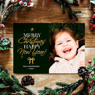 Cartão De Festividades Feliz Natal Feliz Ano Novo Nome da Família & Foto