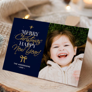 Cartão De Festividades Feliz Natal Feliz Ano Novo Nome da Família & Foto