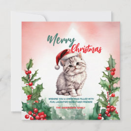 Cartão De Festividades Feliz Natal Feliz Gato de Gato Bonito