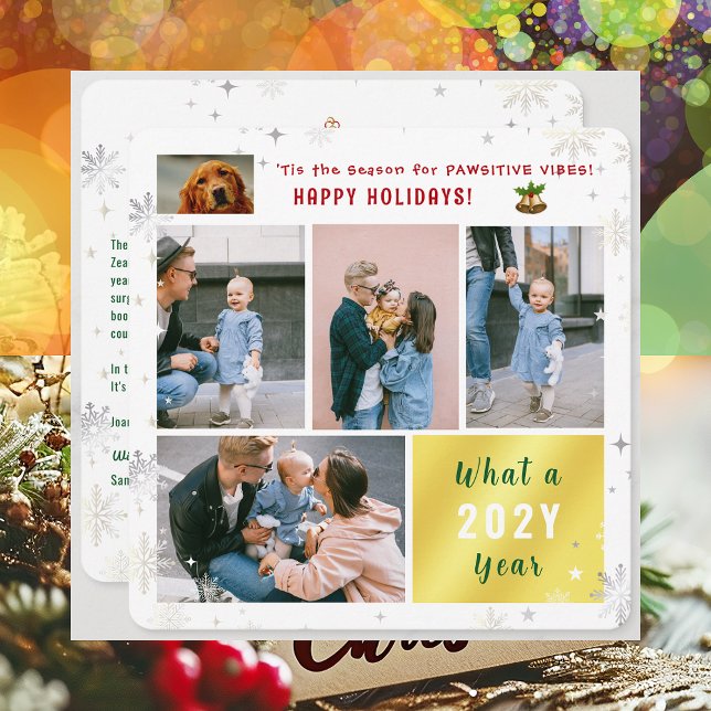 Cartão De Festividades Feliz Natal Feliz para Cachorro Bonito 5 Fotos Col (Cute Funny Pet Dog Pawsitive Vibes Happy Holidays 'Tis the Season 5 Photos Golden What a Year Letter)