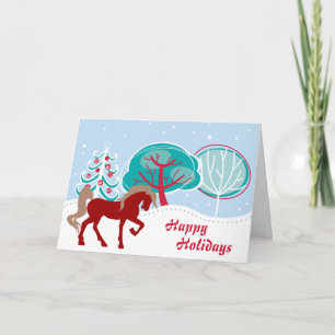 Cartão De Festividades Feliz Natal Feriados Cavalo Festivo Neve