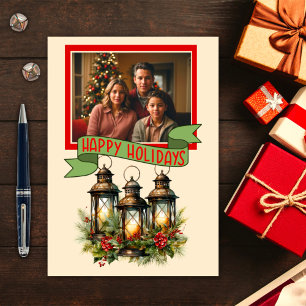 Cartão De Festividades Feliz Natal Férias Lanternas Personalizadas Foto