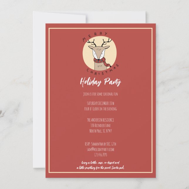 Cartão De Festividades Feliz Natal Festa de Férias da Rena Fofa (Frente)