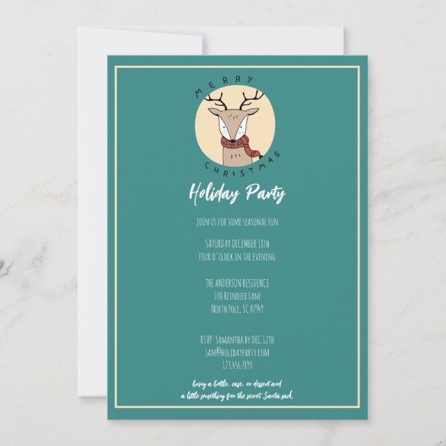 Cartão De Festividades Feliz Natal Festa de Fim de Ano da Rena Fofa (Frente)