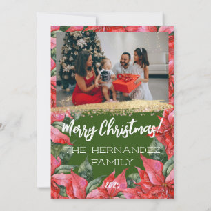 Cartão De Festividades Feliz Natal Festivo Poinsettia Foto da Família