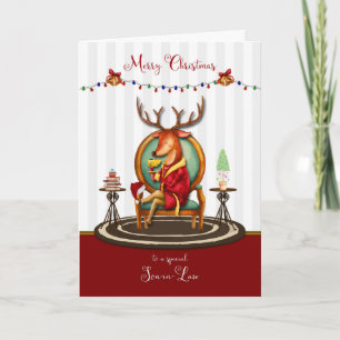 Cartão De Festividades Feliz Natal Filho em Lei Reindeer