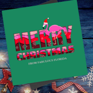 Cartão De Festividades Feliz Natal Flamingo Rosa Personalizado de Natal