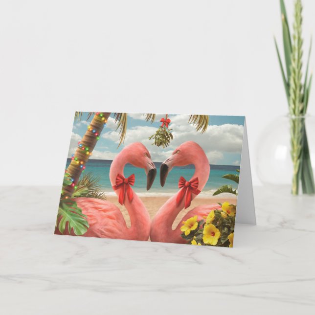 Cartão De Festividades Feliz Natal Flamingos (Frente)