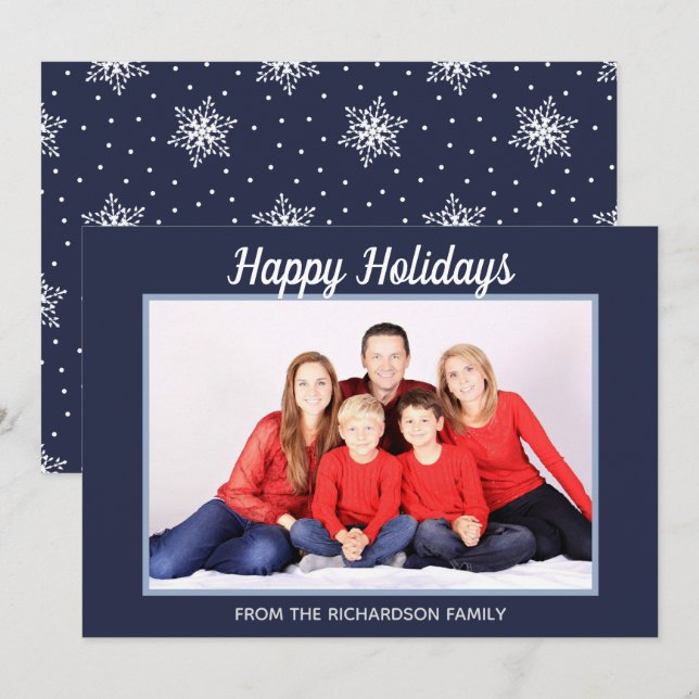 Cartão De Festividades Feliz Natal Flocos de Neve Flocos de Marinho Foto  (Frente/Verso)