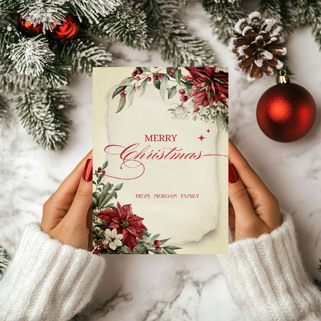 Cartão De Festividades Feliz Natal Flores de inverno Férias Poinsettia Fé (Criador carregado)