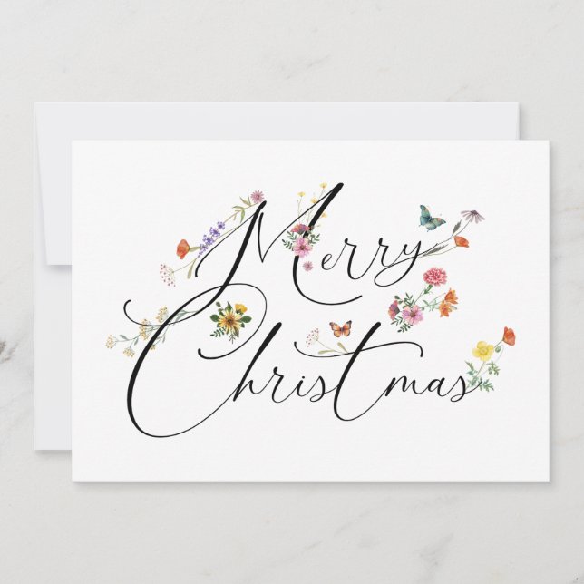 Cartão De Festividades Feliz Natal Flores Silvestres Boho Moderno (Frente)