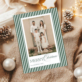 Cartão De Festividades Feliz Natal Floresta Verde Listras Script Foto