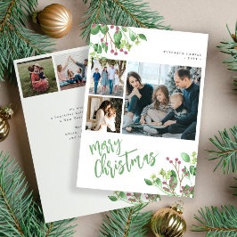 Cartão De Festividades Feliz Natal folhagem de azevinho multi foto