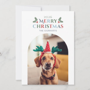 Cartão De Festividades Feliz Natal Folhagem Família Pet Foto