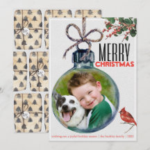 Feliz Natal Foto Bauble Estilo de Vintage Único