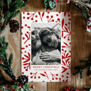 Cartão De Festividades Feliz Natal. Foto botânica vermelha de inverno