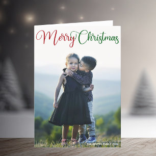 Cartão De Festividades Feliz Natal Foto Chic Red Green Dobrada