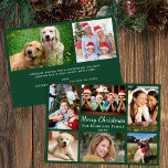 Cartão De Festividades Feliz Natal Foto Collage Green<br><div class="desc">Cartão verde de Natal para colagem de fotos moderna,  com "Feliz Natal" num elegante roteiro branco,  6 fotos das suas pessoas e momentos favoritos do ano passado e o nome da sua família e o ano em simples letras brancas. Adicione 2 fotos adicionais no verso e sua saudação personalizada.</div>