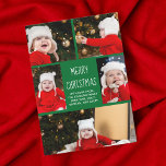 Cartão De Festividades Feliz Natal Foto Collage Verde Moderno<br><div class="desc">Este doce e moderno cartão de Natal Merry apresenta um layout clássico de 5 fotos da família em um fundo verde com tipografia branca. Este belo cartão de fotos de crianças apresenta a colagem de fotos de seu próprio filho em torno de sua mensagem e nome da família.</div>