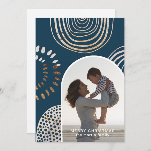 Cartão De Festividades Feliz Natal Foto com Azul de Mensagem (Frente/Verso)