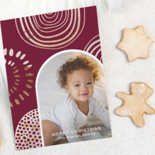 Cartão De Festividades Feliz Natal Foto com Mensagem Burgundy
