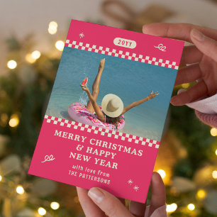 Cartão De Festividades Feliz Natal - Foto Cor-de-Rosa Personalizada