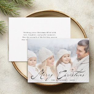 Cartão De Festividades Feliz Natal Foto da Família com Elegante Letra Pre
