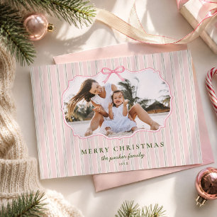 Cartão De Festividades Feliz Natal Foto da Família com Listras de Tique-t