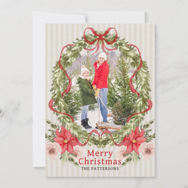 Cartão De Festividades Feliz Natal - Foto da Família de Arcos Florais (Frente)