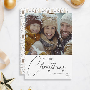 Cartão De Festividades Feliz Natal Foto da Família de Script Moderno