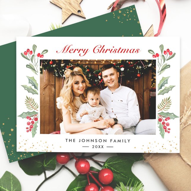 Cartão De Festividades Feliz Natal Foto da Folhagem das Berries Botânicas (Criador carregado)
