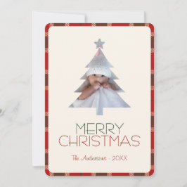 Cartão De Festividades Feliz Natal Foto da Xadrez de Tartan