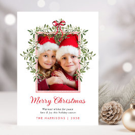 Cartão De Festividades Feliz Natal Foto de Aguarela com Laço Vermelho e F
