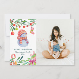 Cartão De Festividades Feliz Natal. Foto de bonitinho de neve com aquarel