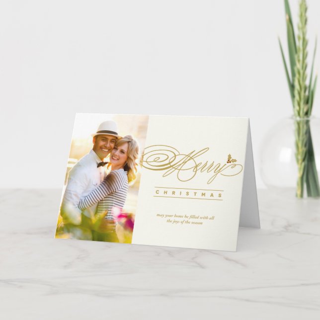 Cartão De Festividades Feliz Natal - Foto de Caligrafia Clássica (Frente)