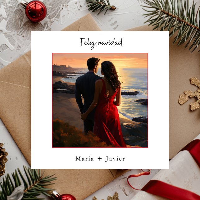 Cartão De Festividades Feliz Natal Foto de Caligrafia Elegante Espanhol (Criador carregado)