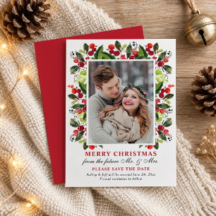 Cartão De Festividades Feliz Natal Foto de Casamento Salve a Data