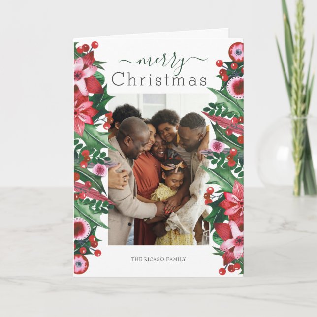 Cartão De Festividades Feliz Natal Foto de Natal Holly Berry (Frente)
