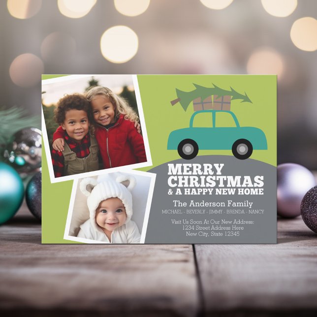 Cartão De Festividades Feliz Natal Foto de Novo Endereço Doméstico Movend (Holiday Moving Card with 2 Photos)