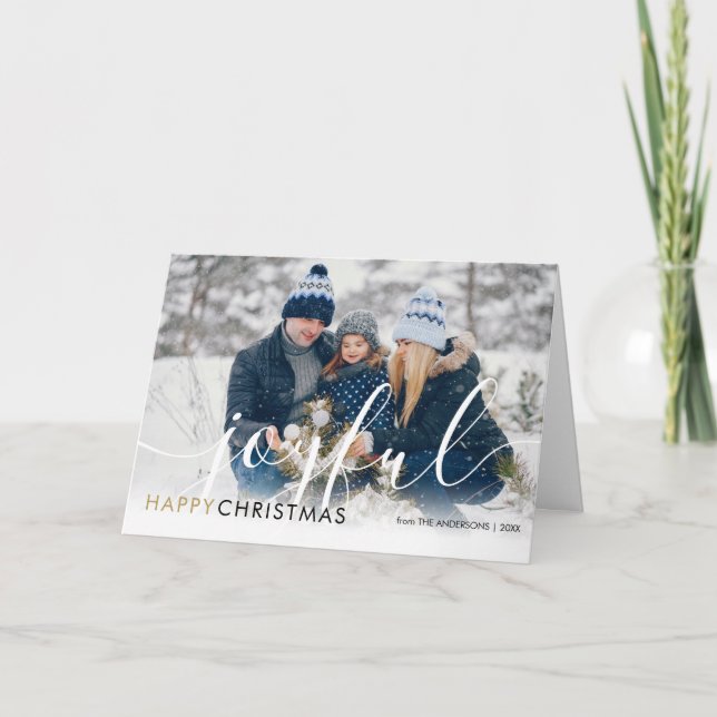 Cartão De Festividades Feliz Natal Foto de Saudações Modernas de Script (Frente)